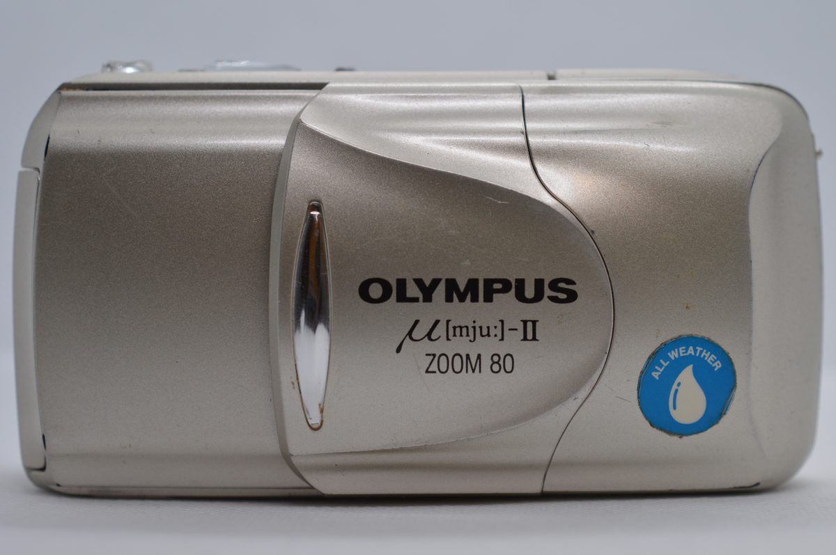 An Olympus mju-II Zoom 80 compact film camera