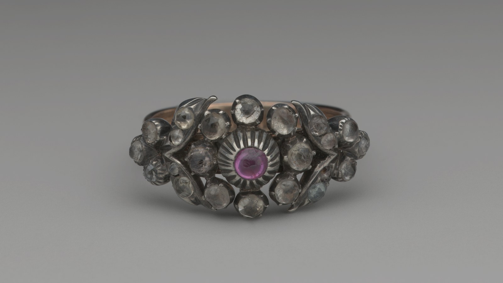 19th-century ring set with a ruby and diamonds