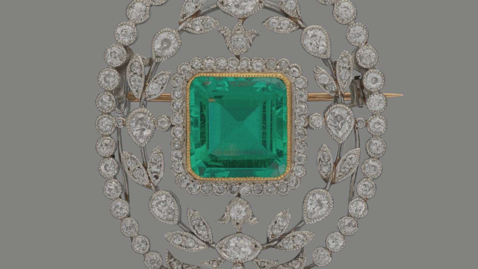 Tiffany emerald, diamond and platinum brooch, about 1900
