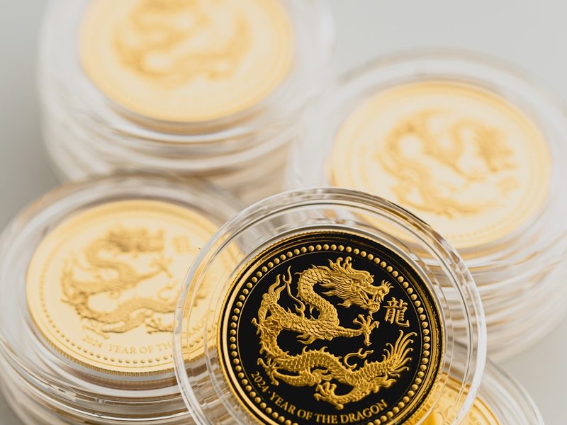 Gold coins in clear protective capsules